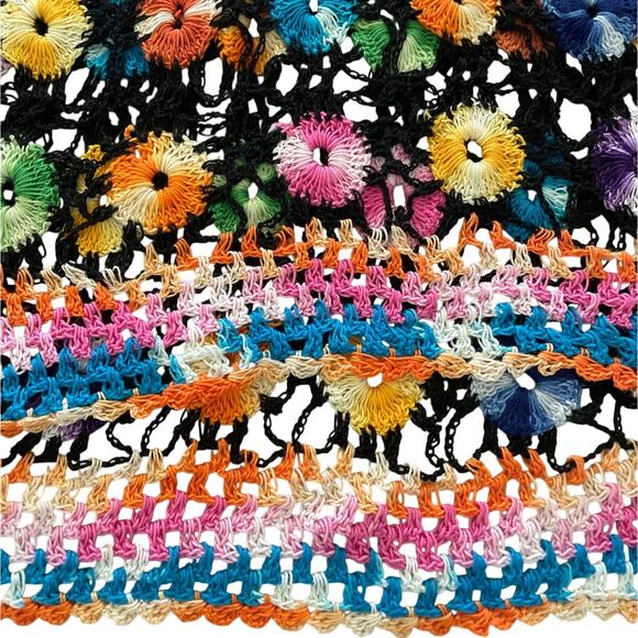 Black Crochet Multicolor Flower Tunic Swim Cover Top Small - Picture 3 of 8